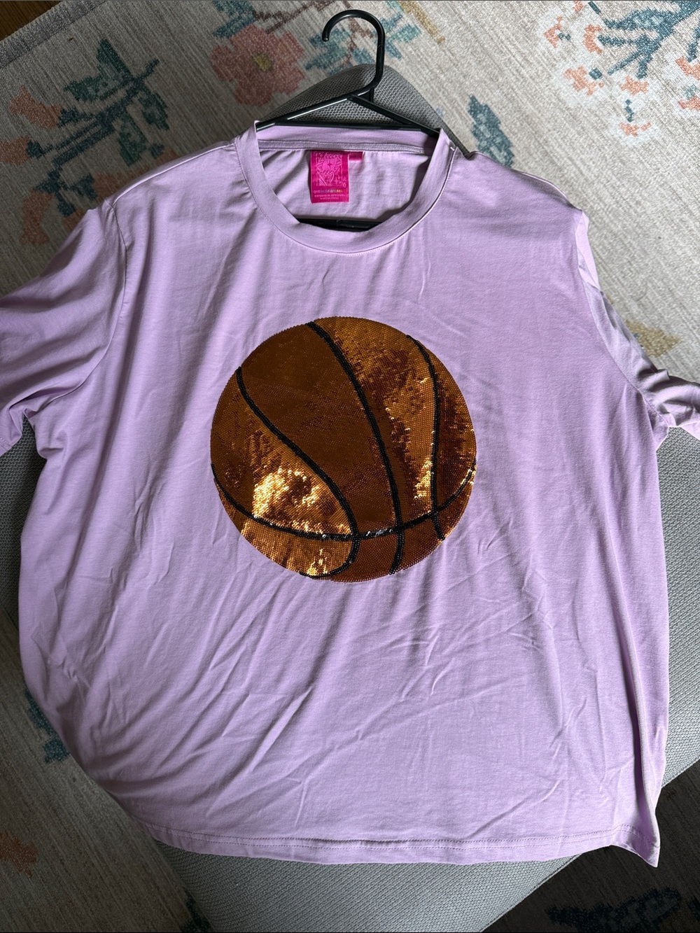 QUEEN OF SPARKLES Lavender Short Sleeve Tee with Copper Sequin Basketball